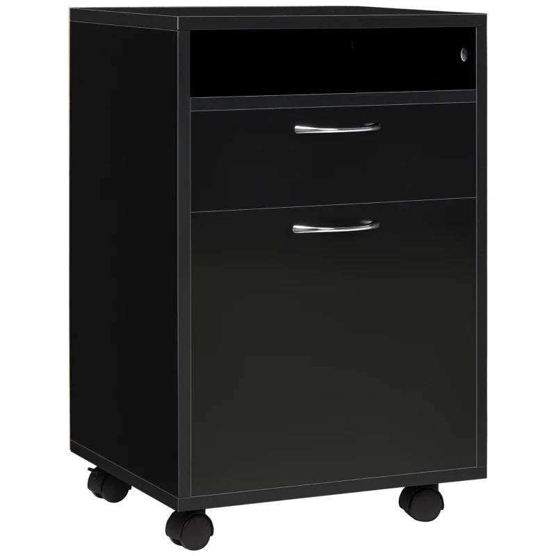 HOMCOM Rolling Cabinet Drawer Unit Container, 1 Compartment, 1 Shelf, 1 Drawer, 40 cm x 3 cm x 60 cm, Black