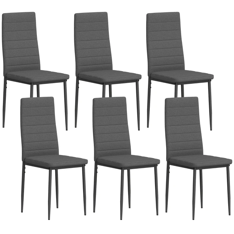 HOMCOM Pack de 6 Sillas de Comedor Modernas Tapizadas en Lino Sintético con Respaldo Alto y Patas de Metal 41x50x97 cm Gris