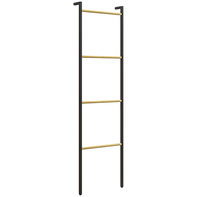 HOMCOM Towel Rack, freestanding, 4 Bars, 49x5.5x167.5cm, Black/Natural wood