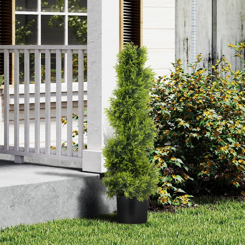 HOMCOM Artificial Cypress 90 cm Spiral Topiary, Plastic Potted Artificial Plant, Modern Decoration