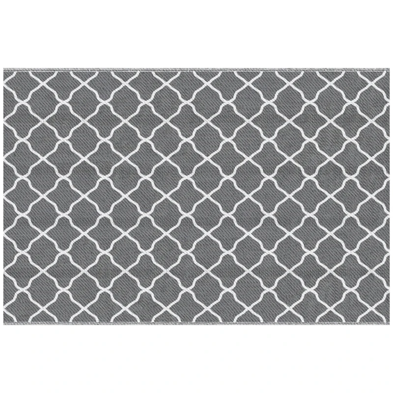 Outsunny Covor pentru Exterior 182x274 cm Reversibil, Covor Pliabil din Polipropilen 310 g/m² Gri si Alb