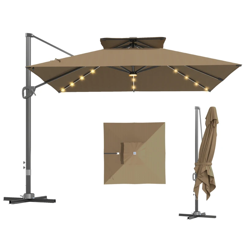 Outsunny Multi-Angle LED Light Parasol Umbrella - Khaki