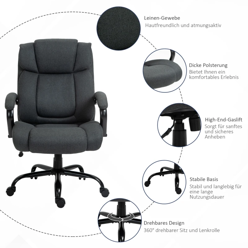Vinsetto Office chair, ergonomic desk chair, swivel chair with padded armrest, up to 220 kg capacity, gray