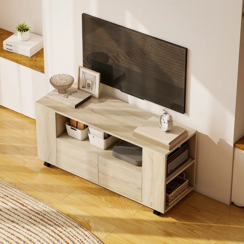 HOMCOM TV-Möbel 106.68 cm mit drehbaren Rollen und Feststellbremse, verstellbare Regale und Schubladen, 102x34.5x48.5 cm, Holz