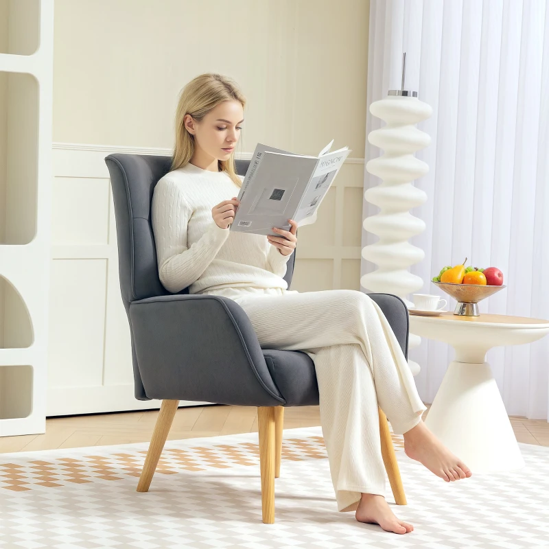 HOMCOM Upholstered chair, living room chair with tufting, soft velvet-like cover, up to 120 kg, Gray