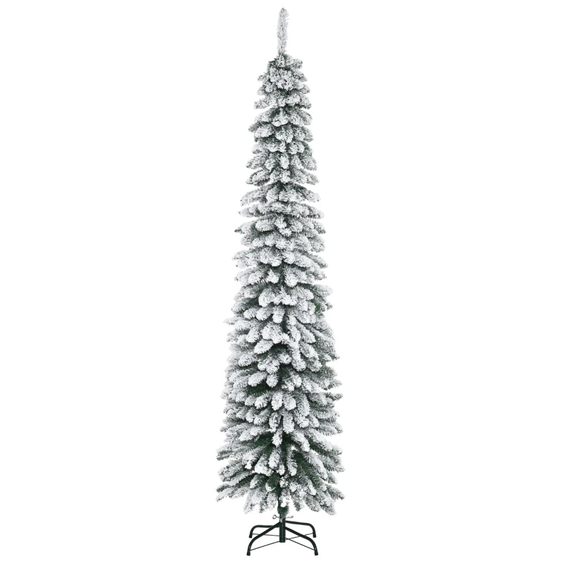 HOMCOM Artificial Christmas Tree, Snow-Flocked, Slim Design, Fire-Resistant, 210 cm, Green/White