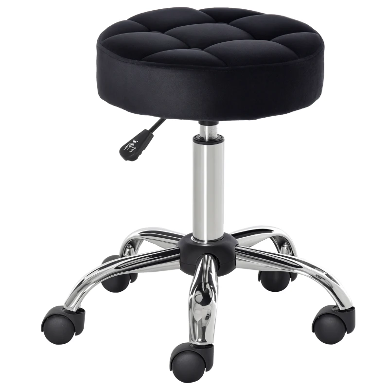 HOMCOM Salon stool, height-adjustable, velvet-look cover, Ø35 x 49-61 cm, Black
