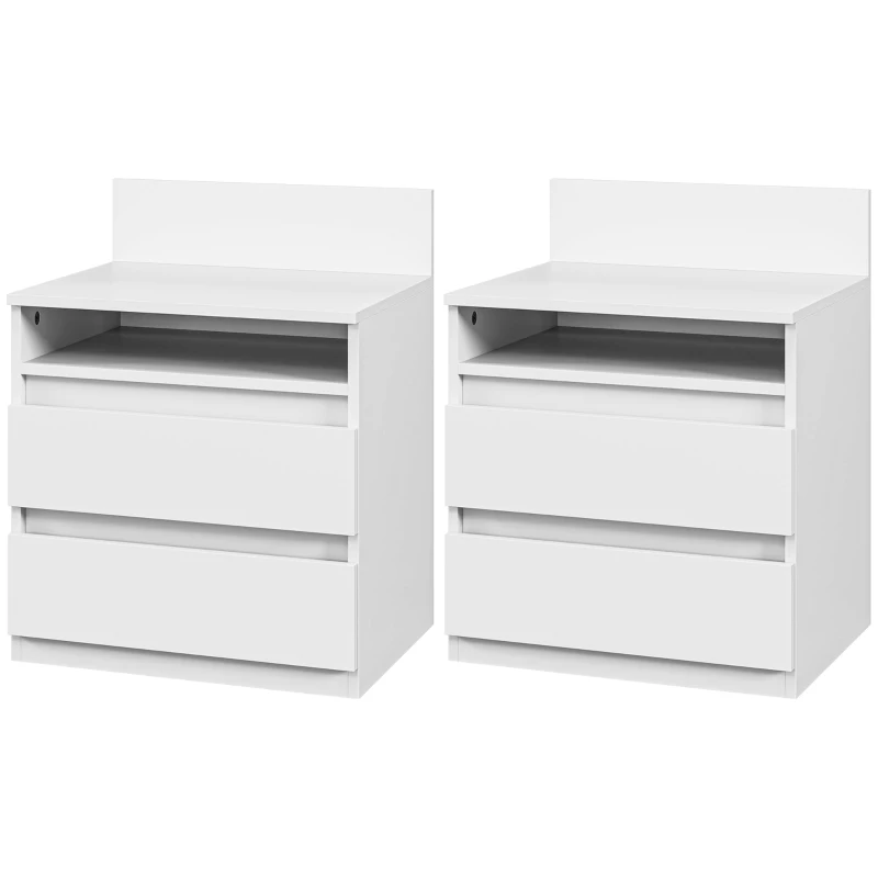 HOMCOM Nightstand 2-pack with drawers and shelf, modern side table for bedroom, white