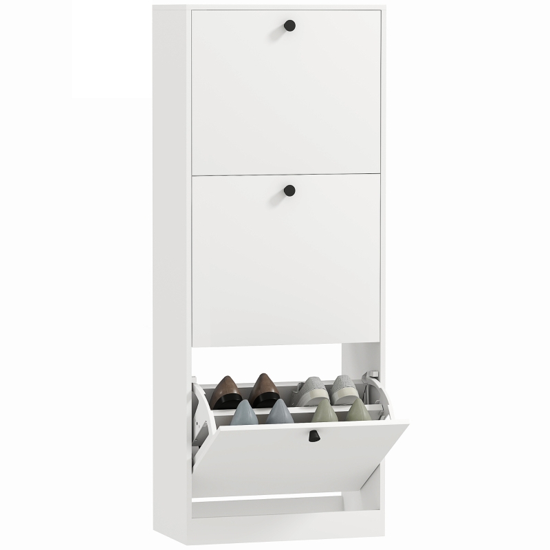 HOMCOM Shoe Cabinet, 3 Drawers, holds up to 12 pairs of shoes, Particleboard, White