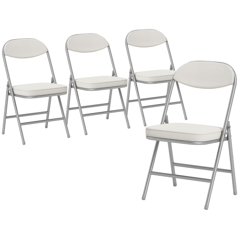 HOMCOM 4-Piece Padded Folding Chairs Set, Foldable Chairs with Cord Upholstery, Backrest, Metal Frame, Cream White