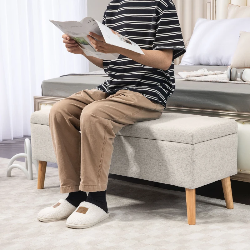 HOMCOM Storage bench with storage, up to 220 kg, linen look, 110x39x45 cm, Beige