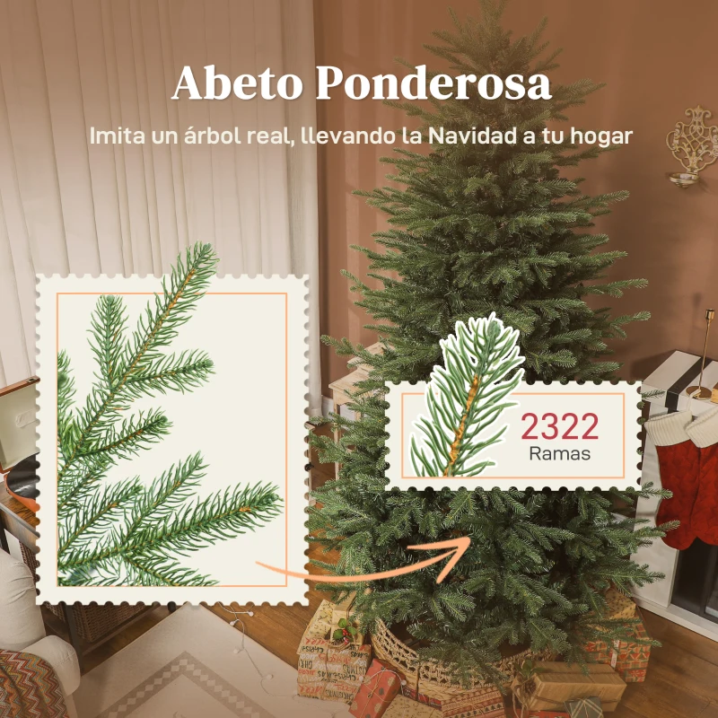 HOMCOM Árbol de Navidad Artificial 210 cm con 2322 Ramas y Soporte Metálico Plegable Fácil Montaje para Salón Interior Verde