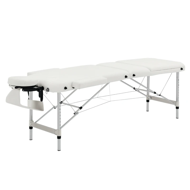 HOMCOM Mobile 3-Zone Folding Massage Table with Headrest Armrest Carry Bag Height-Adjustable Aluminum Portable Massage Bed incl. Accessories Massage Bench up to 225 kg Load White