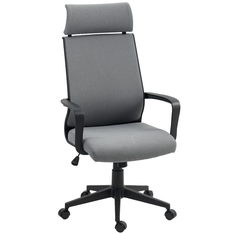 HOMCOM Office chair with soft backrest, casters, armrests, height-adjustable desk chair, faux wool, Gray