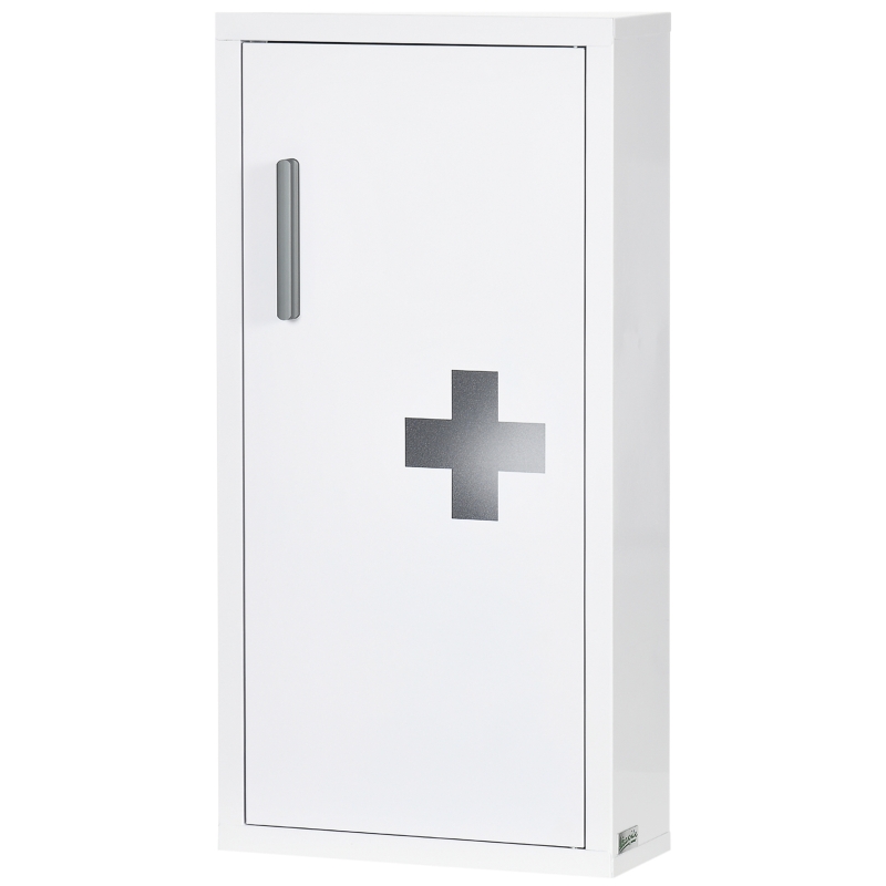 kleankin Medicine Cabinet, 3 Interior Compartments, Magnetic Closure, Cross Symbol, Steel Housing, white, 30 x 12 x 60 cm