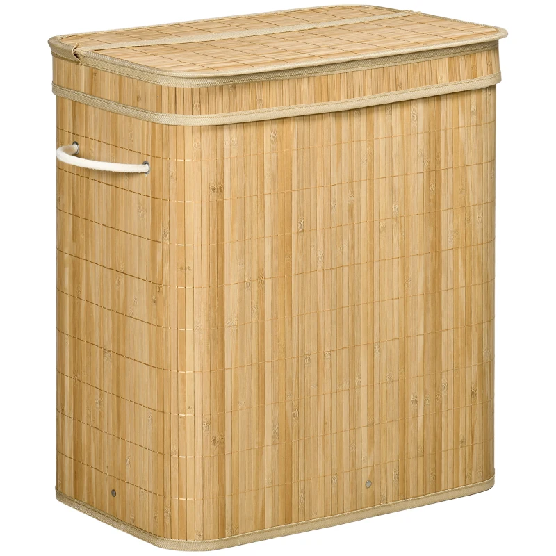 HOMCOM Foldable Bamboo Laundry Basket, handy 90 L laundry container with removable inner bag and lid