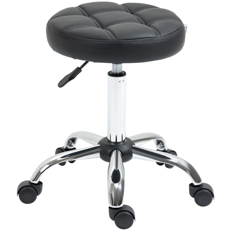 HOMCOM Swivel Stool, Salon Stool, Height-adjustable, Faux Leather, Quilted Design, Black/Silver