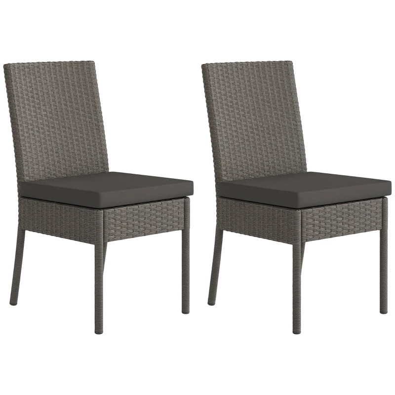 Outsunny Set of Two Armless Rattan Garden Chairs - Dark Grey