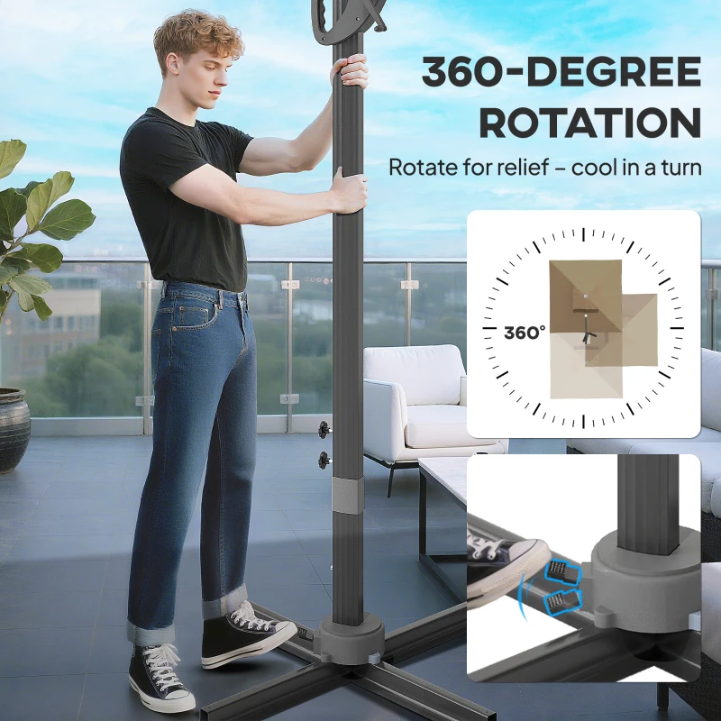 Outsunny Multi-Angle LED Light Parasol Umbrella - Khaki