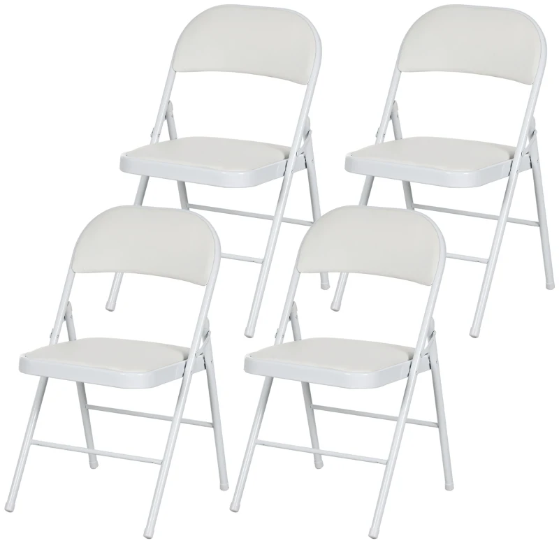 HOMCOM 4-piece Set Folding Chairs, Portable Office Chairs, Metal Legs, Foldable Chair for Office, Reception, Waiting Room, Faux Leather, White