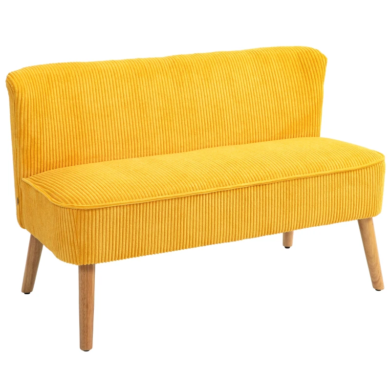 HOMCOM 2-Seater Sofa, elegant Scandi design, solid wood frame, up to 150 kg, 117 x 56.5 x 77 cm, Yellow