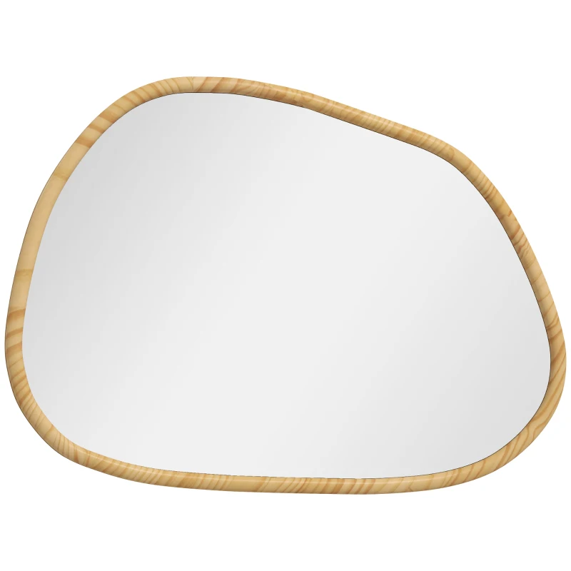 HOMCOM Oglindă Neregulară de Perete, Oglindă cu Cadru din Lemn, Oglindă Decorativă, 80x2.1x60 cm, Lemn Natural