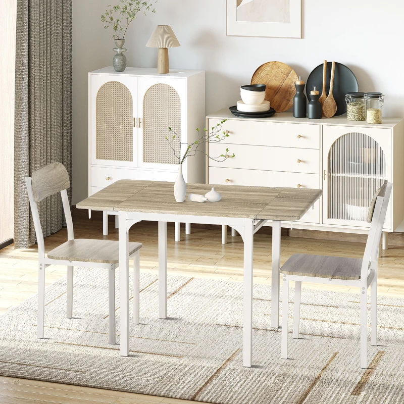 HOMCOM 2-piece seating set, folding dining table with 2 chairs, folding table, 110 cm x 70 cm x 75 cm, White + Natural