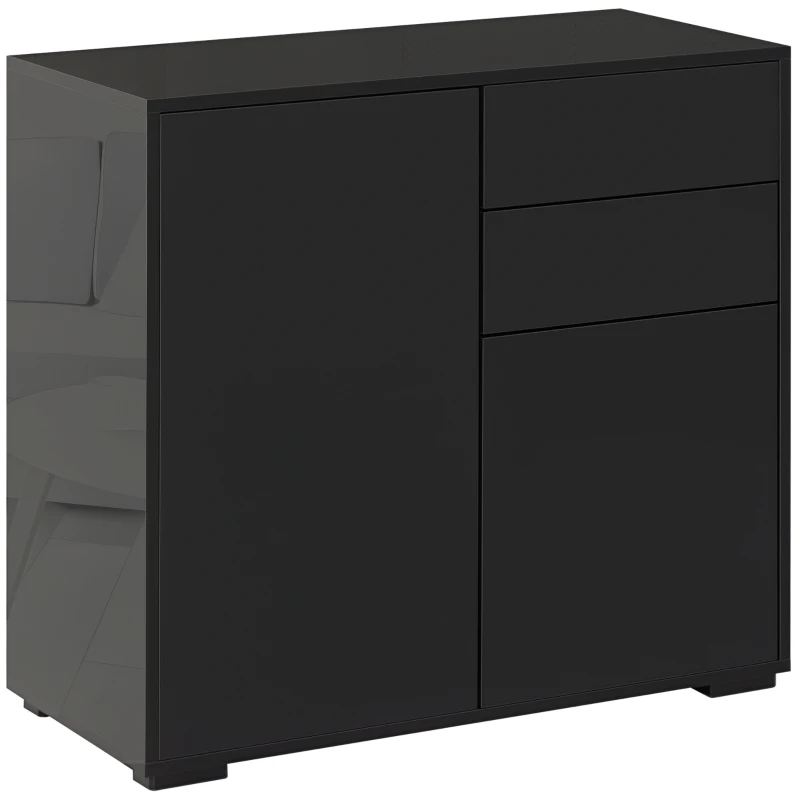HOMCOM Storage cabinet with 2 drawers, 2 doors, with anti-tip, for living room, bedroom, 79 x 36 x 74 cm, Black