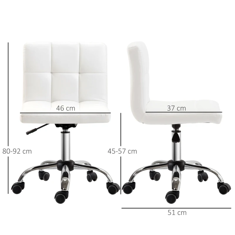 HOMCOM Office Chair, Swivel Chair, Faux Leather, Steel Frame, 5 Wheels, Padded, White