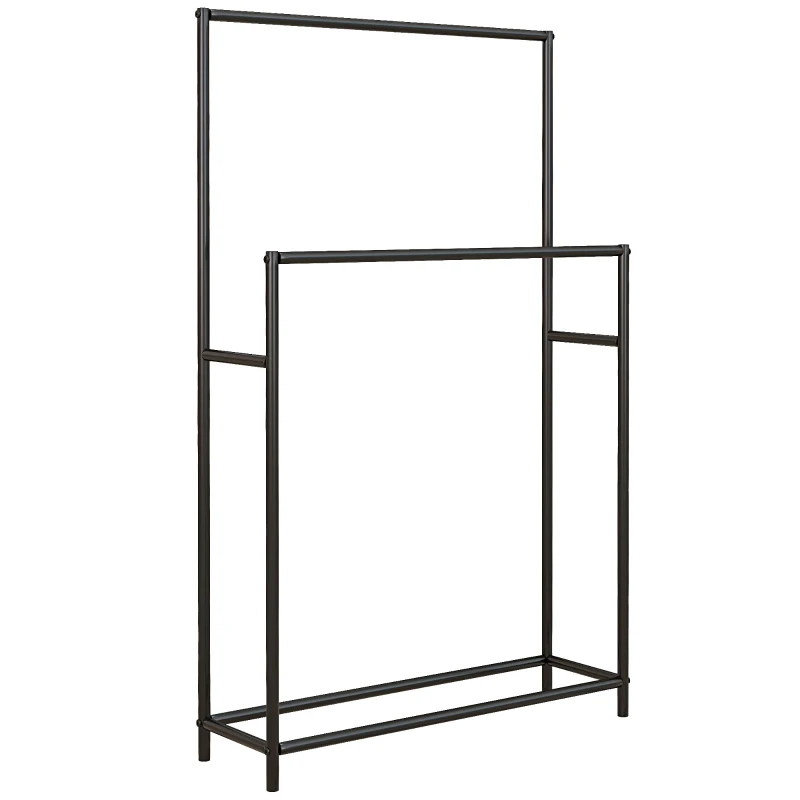 HOMCOM Towel Rack, freestanding, 2 bars, rustproof, 66x20x110cm, Black