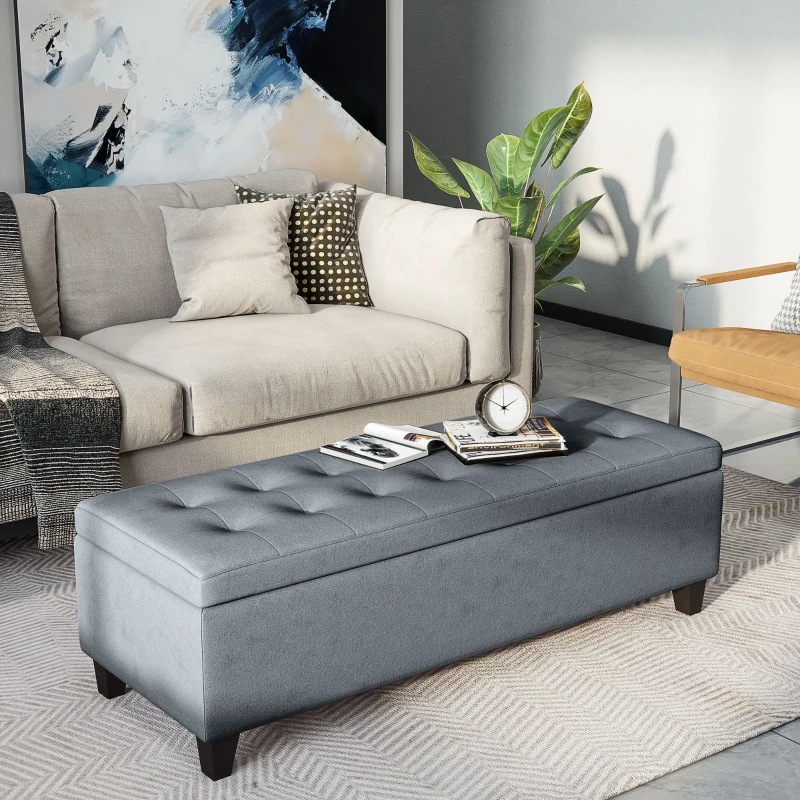 HOMCOM Storage bench with storage, Ottoman, Hallway Bench, Button Tufting, 125.1 cm x 48.9 cm x 41.3 cm, Grey