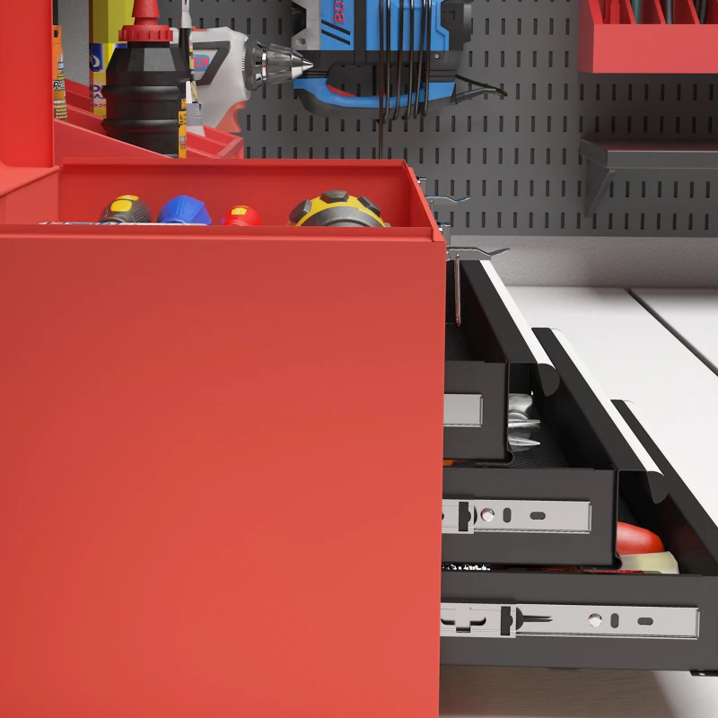 DURHAND Toolbox with 3 Drawers, 1 Compartment, Sturdy Steel Latches, 45 x 24 x 27 cm, Red