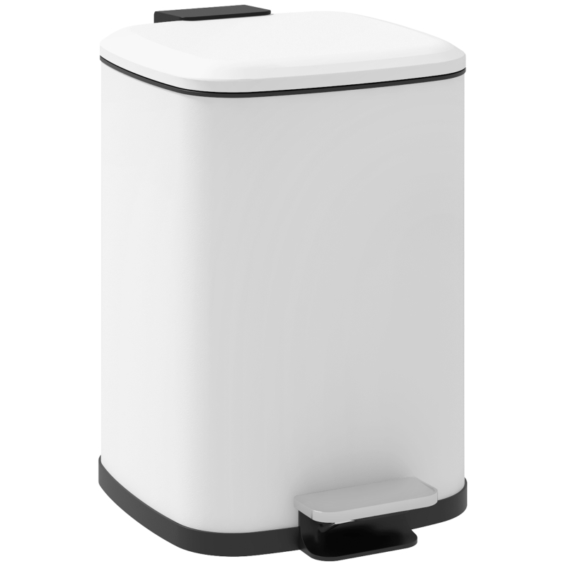 HOMCOM Coș de Gunoi de 12L cu Pedală, Închidere Silențioasă, din Metal și Plastic PP, 24,5x32x34,5 cm, Alb(m-1)