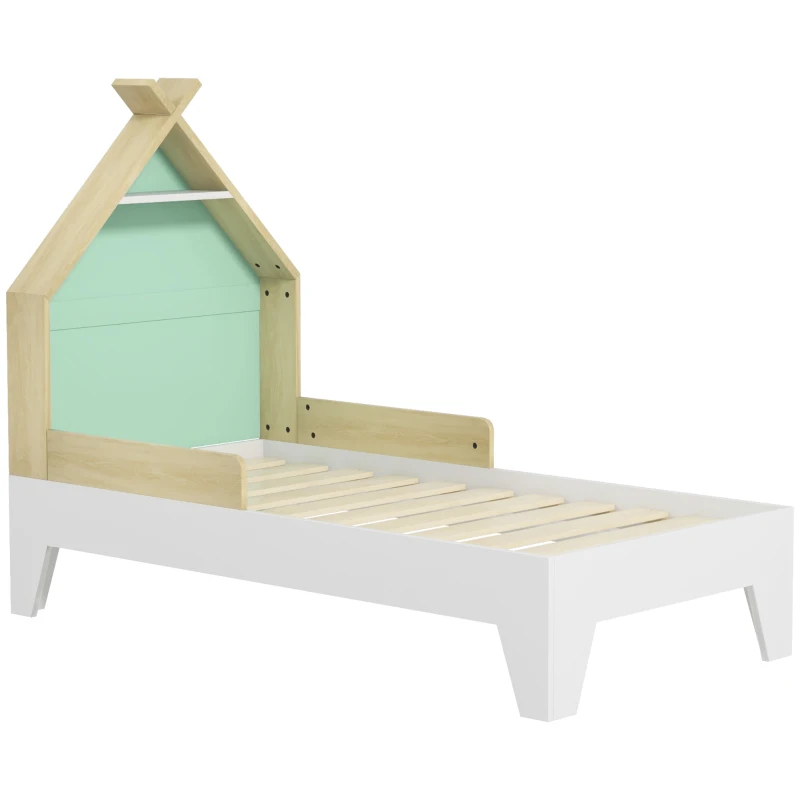 AIYAPLAY Pat pentru Copii cu Balustrade Anti-Cădere, Pătuț pentru Copii în Formă de Căsuță, 144x74x110 cm, Verde