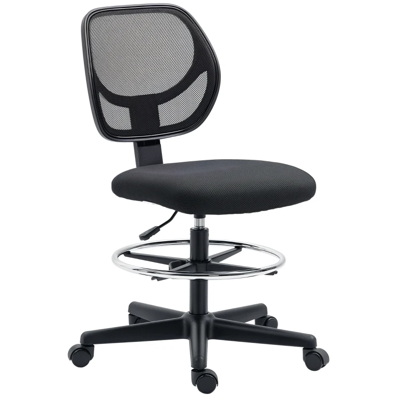 Vinsetto Drafting Chair incl. footrest, height-adjustable office chair, 59 cm x 61 cm x 113 cm, Black
