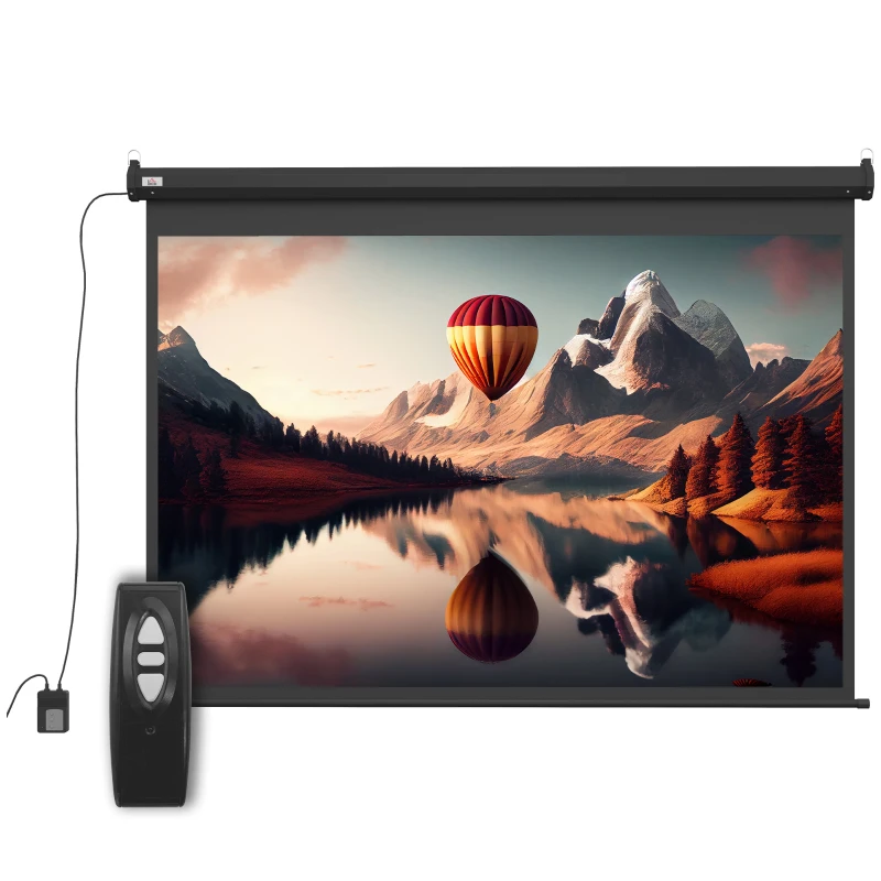 HOMCOM Ecran pentru Proiector de 84 inch, Reglabil cu Telecomandă, Ecran de Proiecție Compact, 171x130 cm, Negru