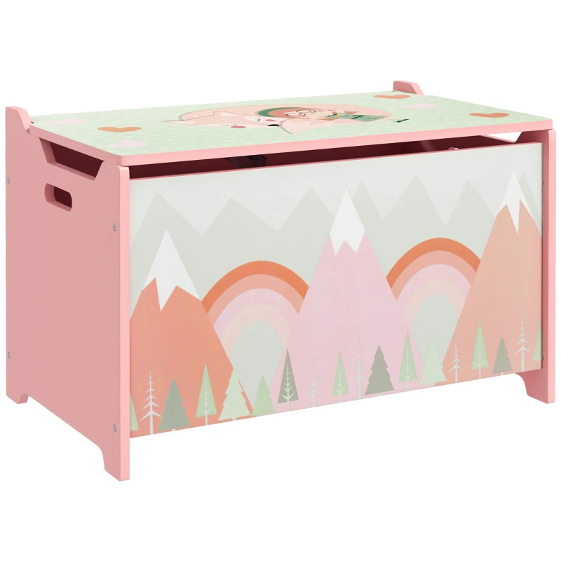 Cufăr de jucării pentru copii ZONEKIZ, ladă din lemn MDF cu capac și balama de siguranță, 60x37x39cm, de culoare roz
