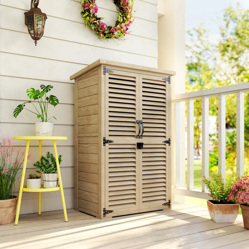 Outsunny Armoire de jardin remise pour outils en bois 2 étagères toit bitumé portes persiennes verrouillable 75 x 50 x 118(m-2)