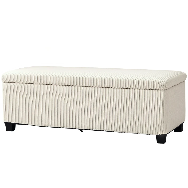 HOMCOM Storage Bench, Storage Seat, Cord Design, Steel Frame, Beige