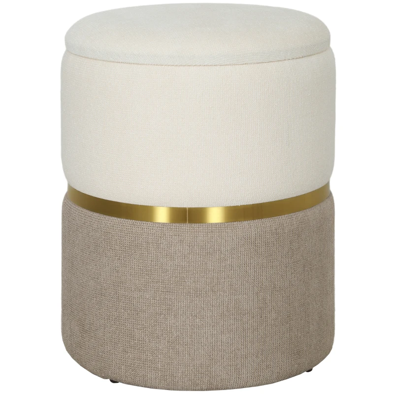 HOMCOM Storage Ottoman with Lid, Metal Ring, Two-Tone Design 36 x 36 x 44 cm Cream White