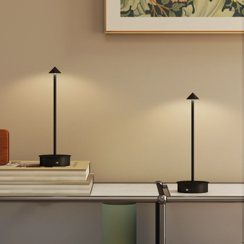 HOMCOM Juego de 2 Lámparas de Mesa LED Recargables con USB y Control Táctil y Luz Regulable Ø10x30 cm Negro