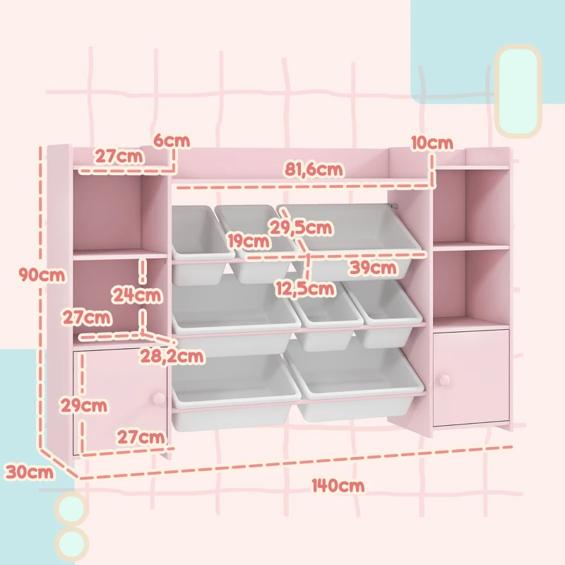 AIYAPLAY Estantería de almacenamiento infantil, estante para juguetes y libros, para un orden claro, 8 cajas extraíbles, Rosa