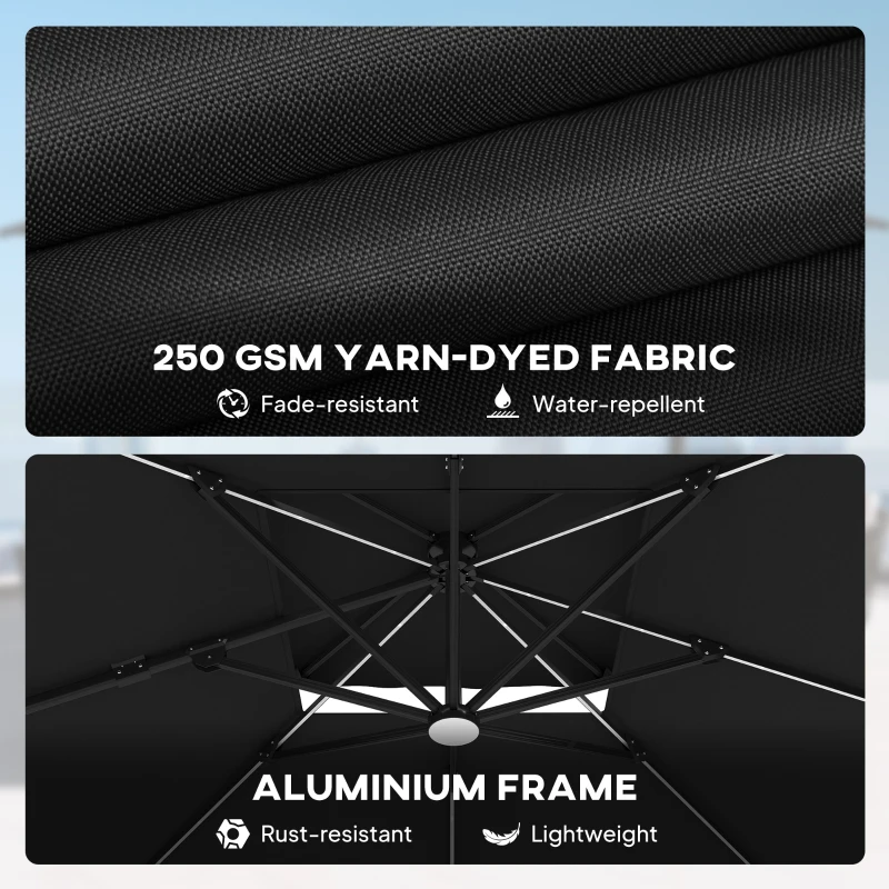 Outsunny Multi-Angle LED Light Parasol Umbrella - Black