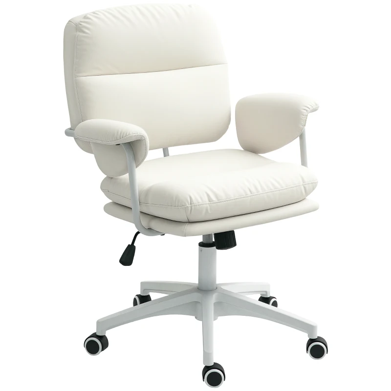 HOMCOM Height-adjustable desk chair with soft cushion and PU leather cover, flexible casters and tilt function, White
