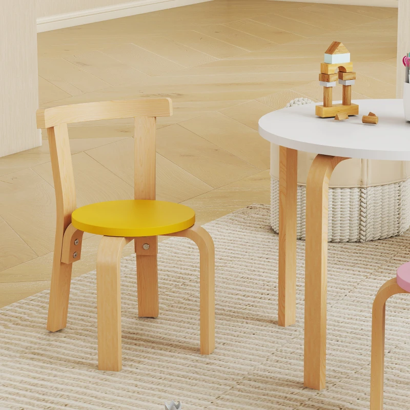 AIYAPLAY Ensemble Table et Chaises pour Enfants 3-8 Ans 5 pcs avec Bords Arrondis en Bois Multicolore