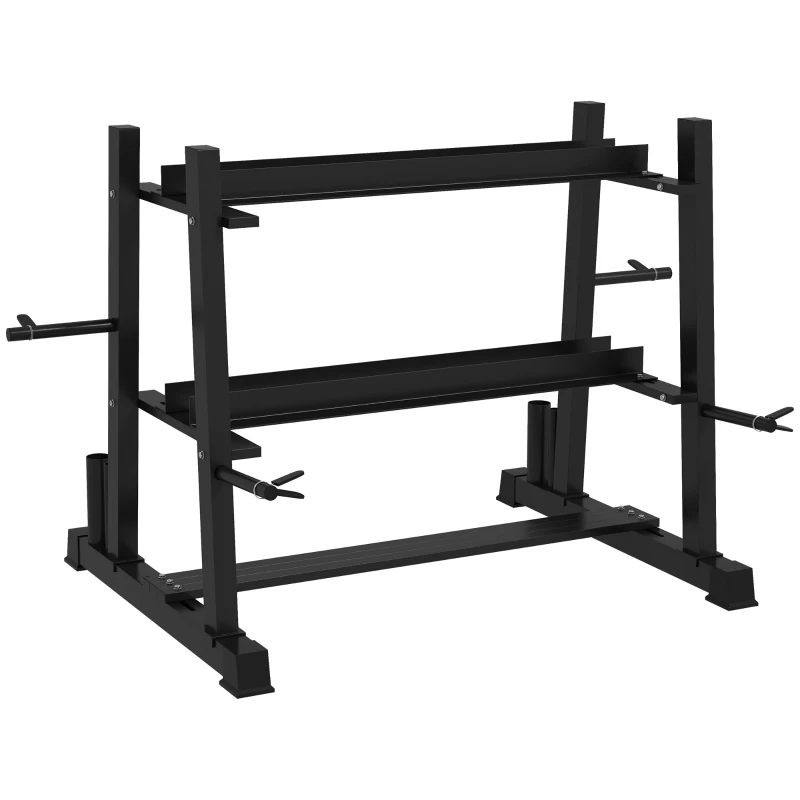 SPORTNOW Suport pentru Haltere, Suport Multifuncțional pentru Depozitarea de Halterelor de Gimnastică, 131x75x80 cm, Negru