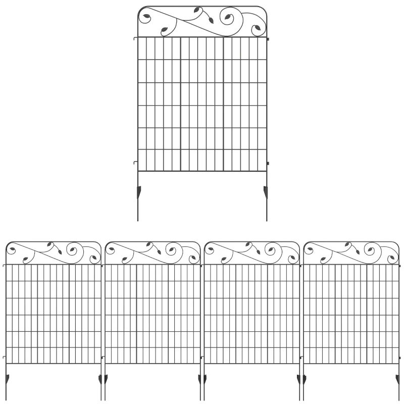 Outsunny Cercas de Jardim de 4 Painéis 88x110 cm Cercas de Jardim Metálicas Cercas Decorativas com Ângulo Ajustável Preto