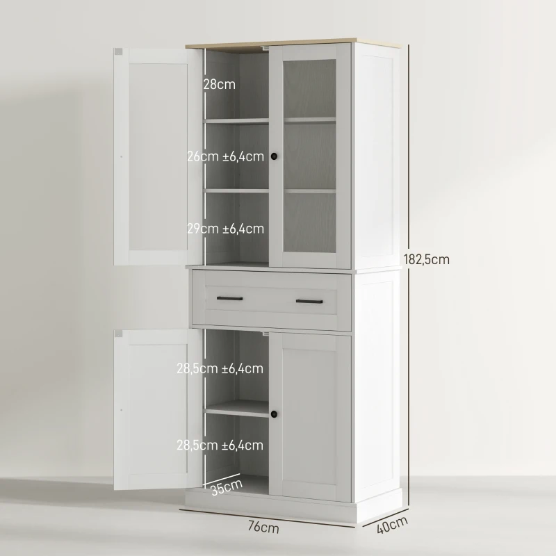HOMCOM Kitchen cabinet, buffet, acrylic front, drawers, 76 x 40 x 182.5 cm, cream white
