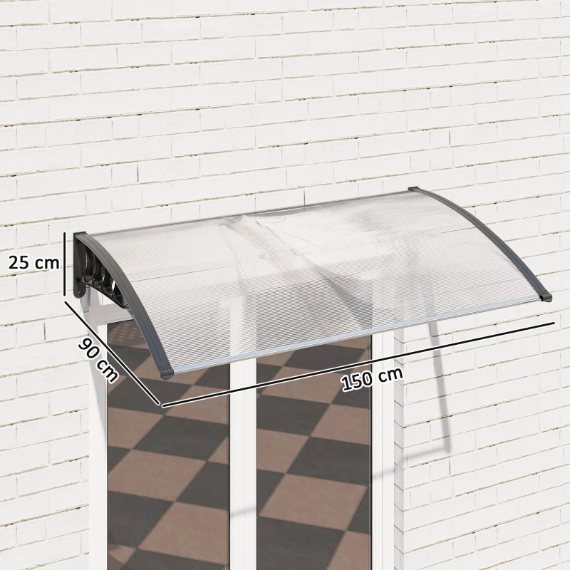 Outsunny Marquise de Proteção para Portas e Janelas Contra Sol e Chuva Telhado de Proteção com Desenho Moderno 150x90x25 cm Transparente e Preto