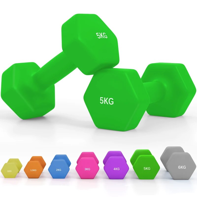 SPORTNOW 2 x 5kg Hexagonal Dumbbells Weights Set with Non-Slip Grip for Home Gym Workout, Green